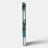 Schwarz, aquamarin, weißes Blumenmonogramm Case-Mate iPhone Hülle (Rückseite / Links)