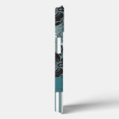 Schwarz, aquamarin, weißes Blumenmonogramm Case-Mate iPhone Hülle (Rückseite / Rechts)