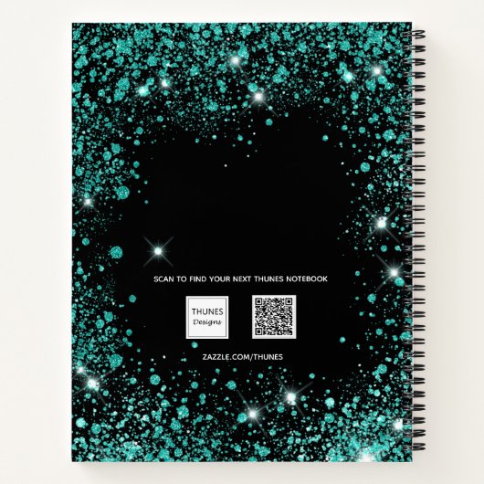 Schwarz aquamariner Glitzer staubgrüne Monogramm-I Notizblock (Rückseite)