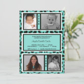 Schwarz-Aquamarines Leopard Foto Abschluss Einladu Einladung (Stehend Vorderseite)