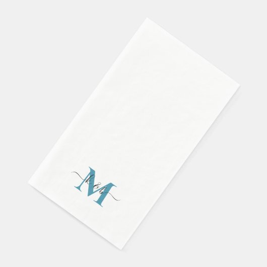 Schwarz-Aquamarines Monogramm-Swash-Script weiß Serviette (Ecke)