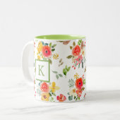 Schwarz-Aquarell-Blume Monogramm Zweifarbige Tasse (Vorderseite Links)