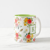 Schwarz-Aquarell-Blume Monogramm Zweifarbige Tasse (VorderseiteRechts)