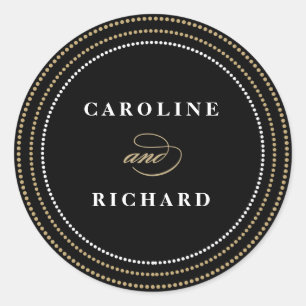 Schwarz Art Deco String Lights Gastgeschenk Hochze Runder Aufkleber