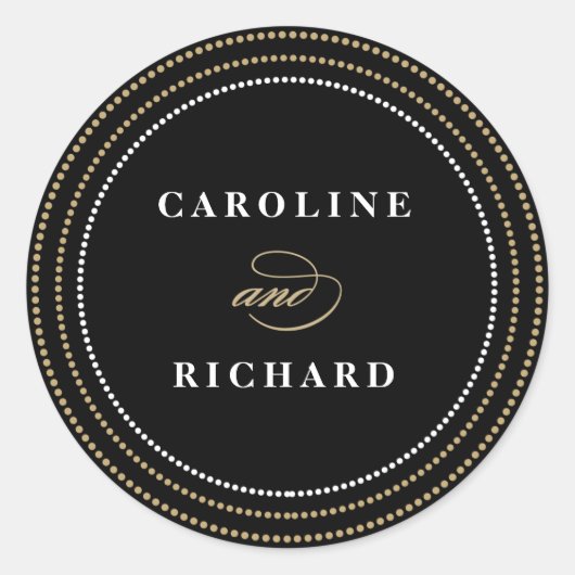 Schwarz Art Deco String Lights Gastgeschenk Hochze Runder Aufkleber (Vorderseite)