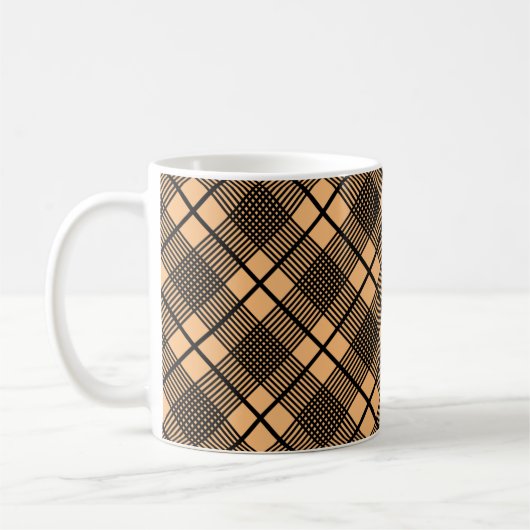 Schwarz auf Camel Brown Kariert Pattern Glen Kaffeetasse (Links)