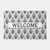 Schwarz auf der Blume Weißer Lüfter Art Deco Muste Fußmatte (Vorderseite)