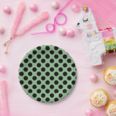 Schwarz auf dunkelmeer Grün große Polka-Punkte Pappteller (Party)