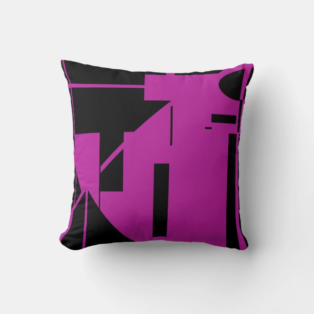 Schwarz auf Fuschia Humanlike Strichmännchen MCM L Kissen (Vorderseite)