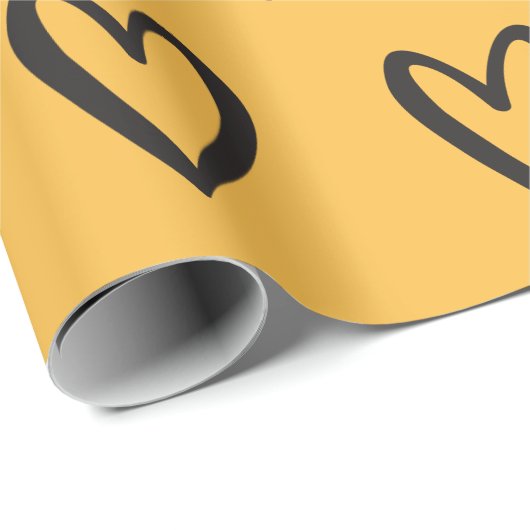 Schwarz auf gelben, handgezogenen Herzen Geschenkpapier (Rolleneckpunkt)