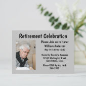 Schwarz auf Grau mit Foto-Rente-Party Einladung (Stehend Vorderseite)