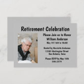 Schwarz auf Grau mit Foto-Rente-Party Einladung (Vorne/Hinten)