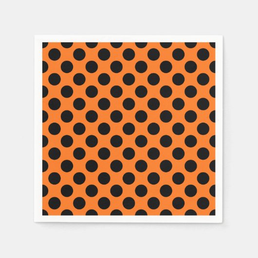 Schwarz auf Kürbisweilen große Polka Dots Papier Serviette (Vorderseite)
