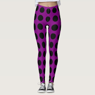 Schwarz auf Lila großen horizontalen Polka-Punkten Leggings