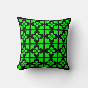 Schwarz auf Limettengrün geometrisch floral Kissen