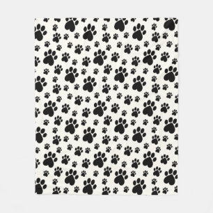 Schwarz auf Off-White Heart Paw Print Fleecedecke