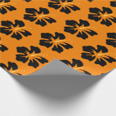 Schwarz auf orange Hibiskus Geschenkpapier (Ecke)