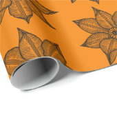 Schwarz auf orange Sketchy-Blume Geschenkpapier (Rolleneckpunkt)