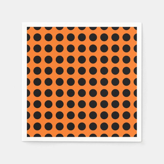 Schwarz auf Pumpkin Große horizontale Polka Dots P Serviette (Vorderseite)