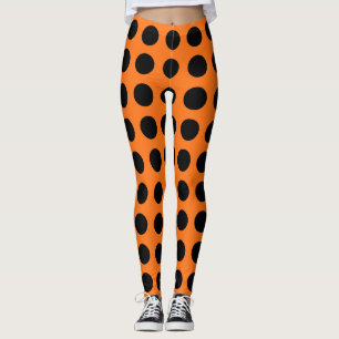 Schwarz auf Pumpkin Große Polka Dots Leggings