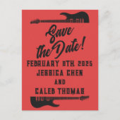 Schwarz auf Red Heavy Metal Wedding Rett-the-Date Postkarte (Vorderseite)