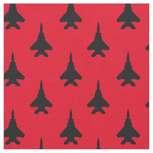 Schwarz auf Red Strike Eagle Fighter Jet Muster Stoff (Nahaufnahme)