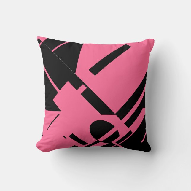 Schwarz auf Rich Pink Diagonal Bold MCM Abstrakt a Kissen (Vorderseite)