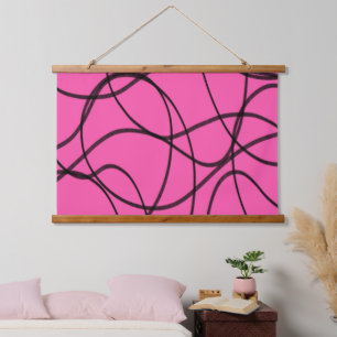 Schwarz auf rosa, bunte Kunst Wandteppich Mit Holzrahmen