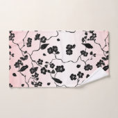 Schwarz auf rosa Muster Vögel und Kirschblüten Badhandtuch Set (Handtuch)