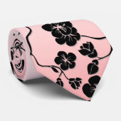 Schwarz auf rosa Muster Vögel und Kirschblüten Krawatte (Gerollt)