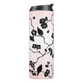 Schwarz auf rosa Muster Vögel und Kirschblüten  Thermosbecher (Nach links gedreht)