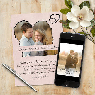 Schwarz auf Rose Braut und Groom Form Foto Hochzei Einladung