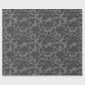 Schwarz auf schwarzer Rose Damask Floral Geschenkpapier (Flach)