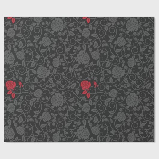 Schwarz auf schwarzer Rote Rose Moderne Damaskalfl Geschenkpapier (Flach)