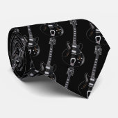 Schwarz auf schwarzes E-Gitarrenmuster Krawatte (Gerollt)