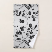 Schwarz auf Silbermustern Vögel und Kirschblüten Badhandtuch Set (Handtuch)