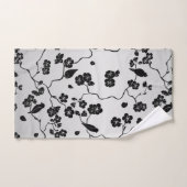 Schwarz auf Silbermustern Vögel und Kirschblüten Badhandtuch Set (Handtuch)