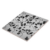 Schwarz auf Silbermustern Vögel und Kirschblüten Fliese (Seite)