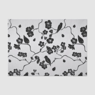 Schwarz auf Silbermustern Vögel und Kirschblüten Seidenpapier