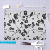 Schwarz auf Silbermustern Vögel und Kirschblüten Seidenpapier (Handwerk)