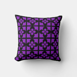 Schwarz auf violett geometrisch Blumig Kissen