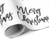 Schwarz auf Weiß Frohe Weihnachtskalligrafie-Scrip Geschenkpapier (Rolleneckpunkt)