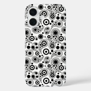 Schwarz auf Weiß-Kreis Punkte paisley-Stil Muster iPhone 16 Hülle