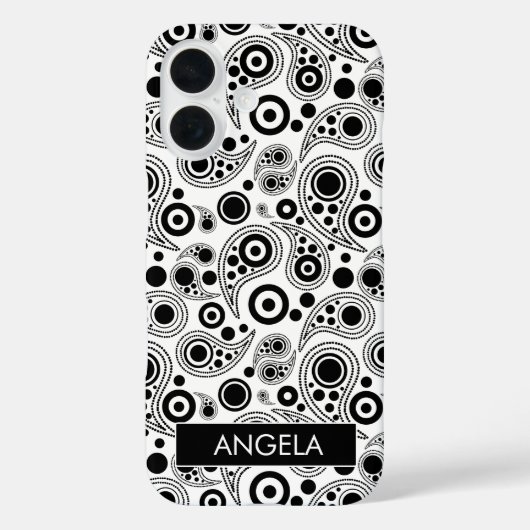 Schwarz auf Weiß-Kreis Punkte paisley-Stil Muster Case-Mate iPhone Hülle (Rückseite)