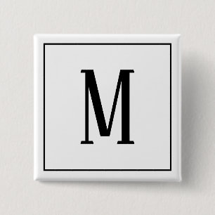 Schwarz auf Weiß Quadratische Knopf mit Monogramm Button