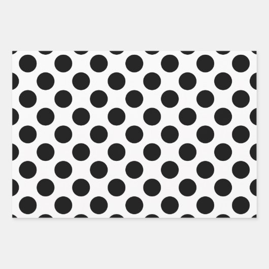 Schwarz auf Weiß verschiedene Größen Polka Punkte Geschenkpapier Set (Vorderseite)