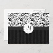 Schwarz auf Weiße Florweite, Streifen und Monogram Postkarte (Vorne/Hinten)