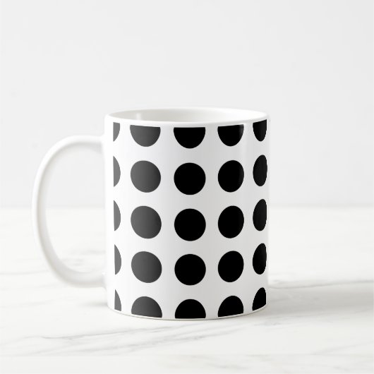 Schwarz auf weiße große horizontale Polka-Punkte Kaffeetasse (Links)