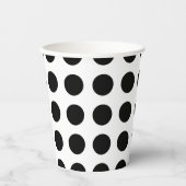 Schwarz auf weiße große horizontale Polka-Punkte Pappbecher (Vorderseite)