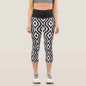Schwarz auf weißem abstraktem Reißmuster Capri Leggings (Vorderseite)